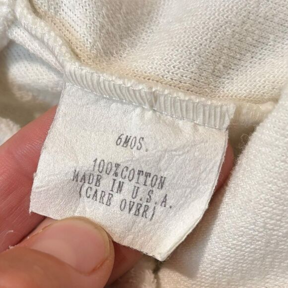 Vintage Baby Girl Pants 6M Ivory Cotton Velour Lace Trim Made in USA - Picture 3 of 5